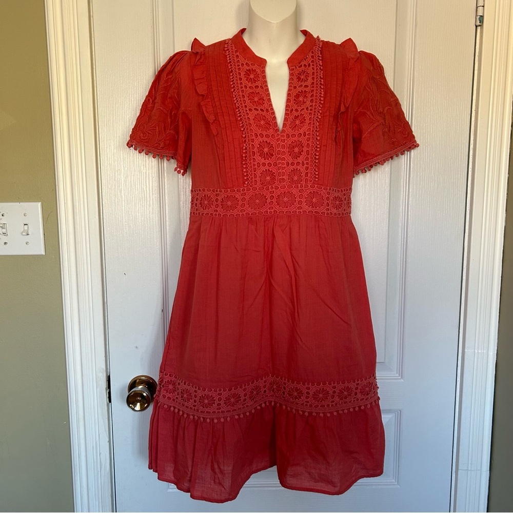 Anthropologie Lace Detail Dress Orange XS Women